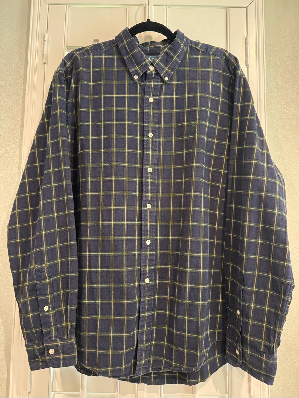 XL Ralph Lauren Classic Fit Flannel Navy Plaid Button-Down Shirt
